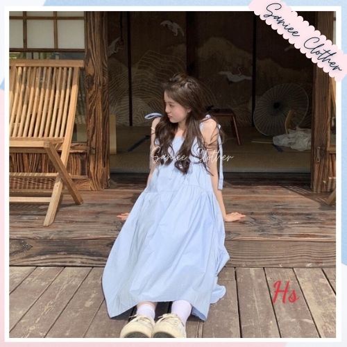 Váy 2 dây nơ đầm babydoll nữ chất đũi mềm phù hợp đi biển Sanniee Clother