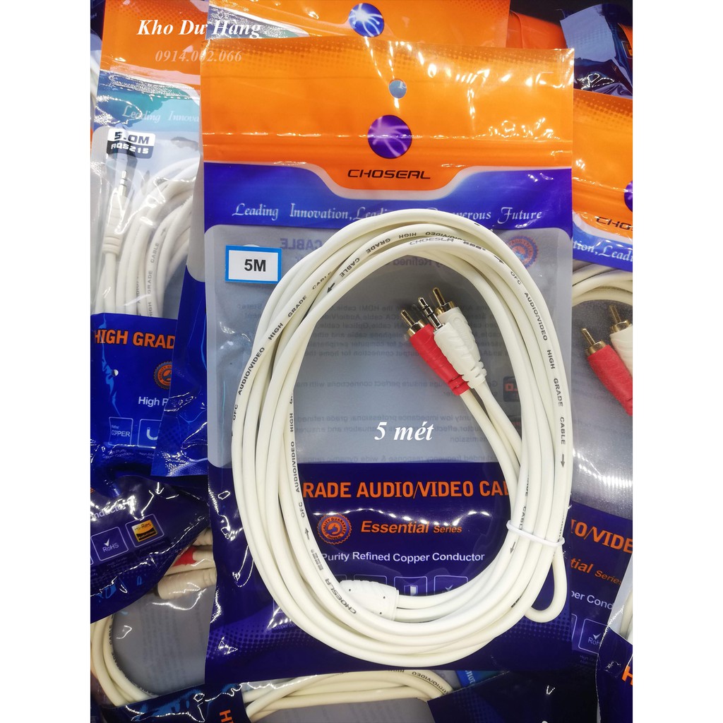 . Dây nối loa đầu 3.5mm ra 2 đầu AV chính hãng CHOSEAL dùng cho smart tivi, Laptop, điện thoại..