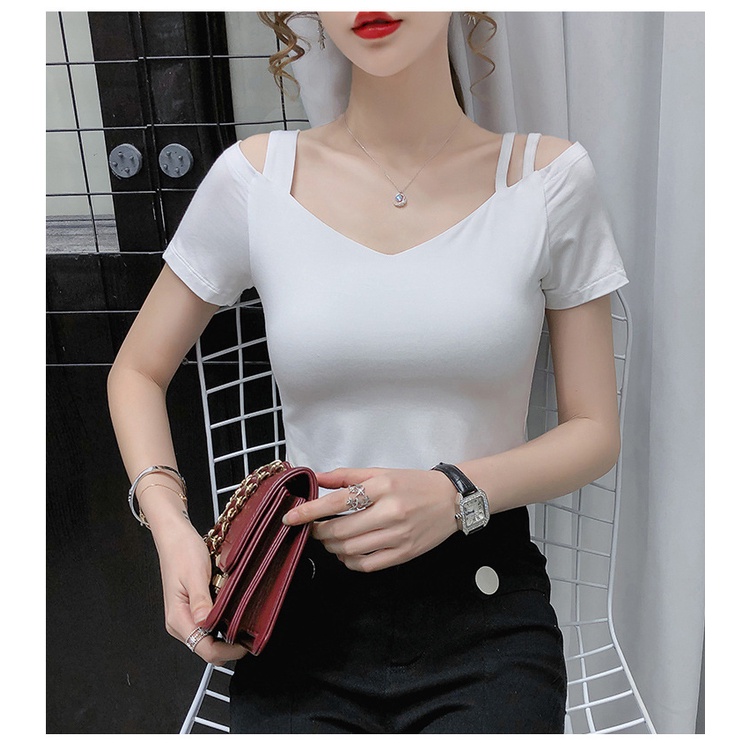 Áo Thun Nữ Dáng Ôm KIểu 2 Dây Trễ Vai Tay Ngắn Vải Cotton , Màu Trơn Cao Cấp Full Size