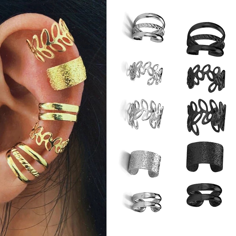 Set 5 Khuyên Tai Nữ Nhiều Lớp Dạng Kẹp Chữ C Đơn Giản Thời Trang