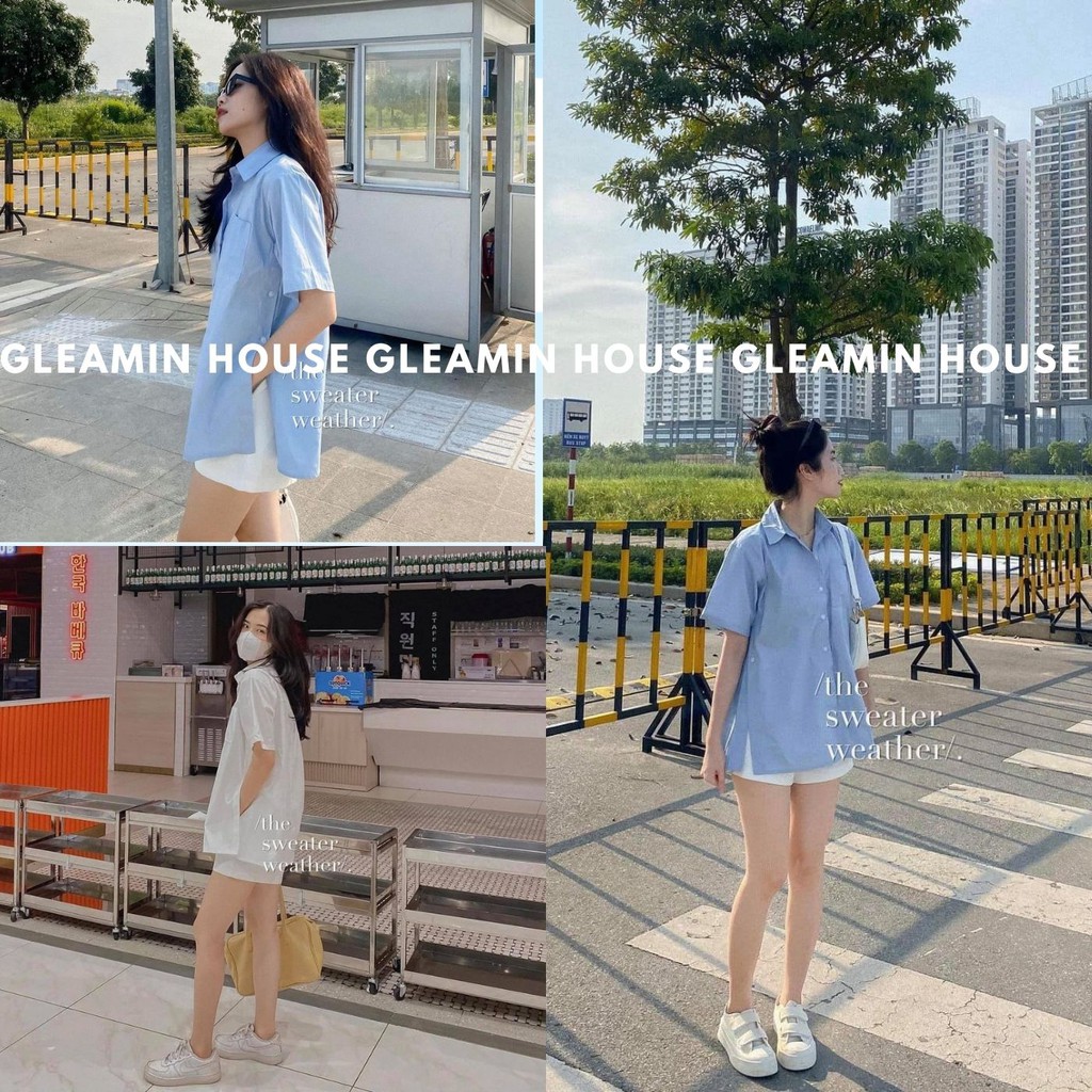Áo sơ mi nữ xẻ tà vạt cúc Kiểu Màu Trắng be xanh đẹp ngắn tay ulzzang vintage hàn quốc cao cấp