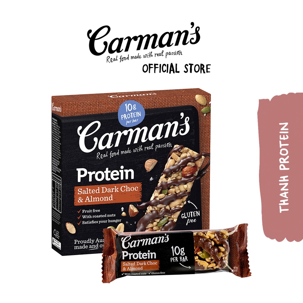 Thanh Protein Carman s Không Gluten Vị Socola Đen & Hạnh Nhân - Gourmet Protein Bars Salted Dark Choc & Almond - thumbnail