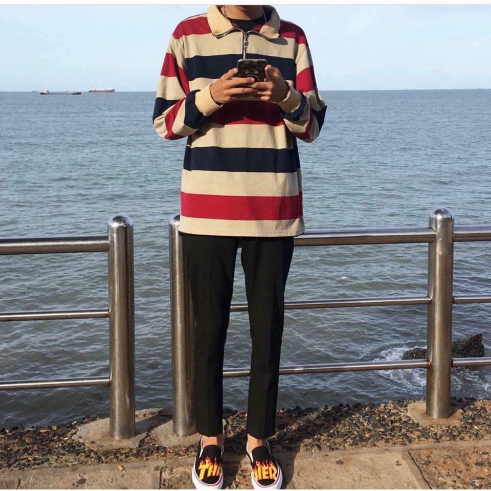 UNISEX - POLO ZIP - ÁO THUN CỔ ZIP - STRIPPED SWEATER