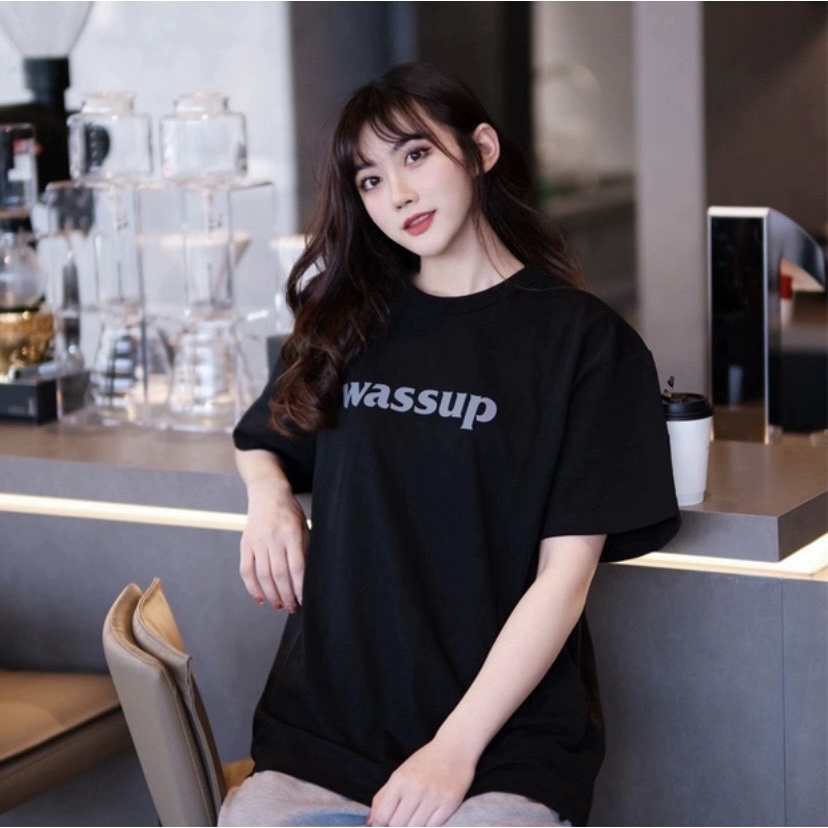 Áo thun nam nữ unisex-Áo phông WASSUP phom rộng tay lỡ dành cho nam nữ