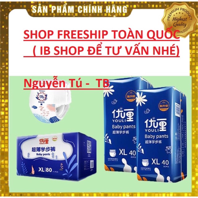 Tã Bỉm Dán/Quần YOULI XANH đủ Size S108/M92/M88/L84/XL80/XXL72/XXXL68