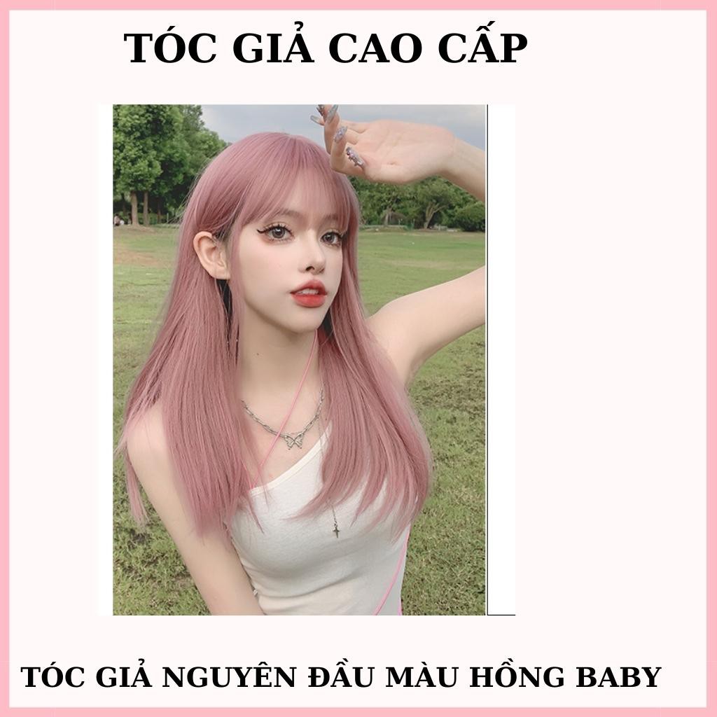 Tóc giả nguyên đầu màu hồng baby, tặng kèm lưới trùm tóc giả, ms1799