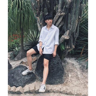 < FREESHIP > Set áo sơmi trắng quần short kaki [ UNISEX ]