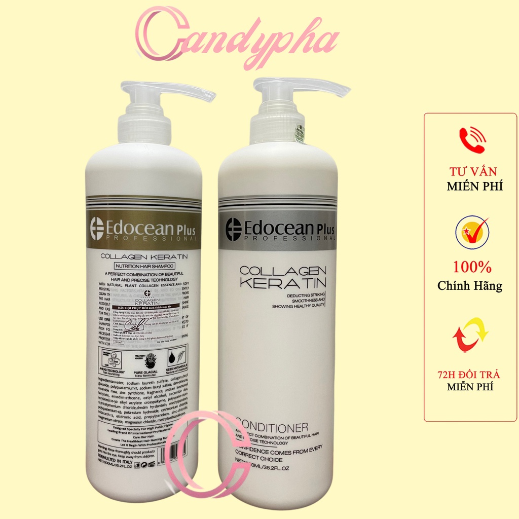 Dầu gội xả keratin Edocean phục hồi tái tạo cấu trúc tóc siêu mềm mượt hương nước hoa , combo dầu gội 1000ml * 2