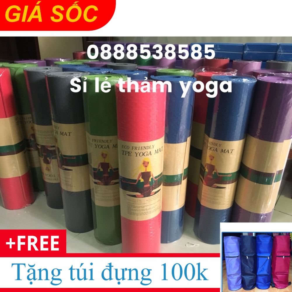 Thảm tập gym, yoga TPE 8mm cao cấp loại 1 tặng túi xịn + dây buộc trị giá 100k