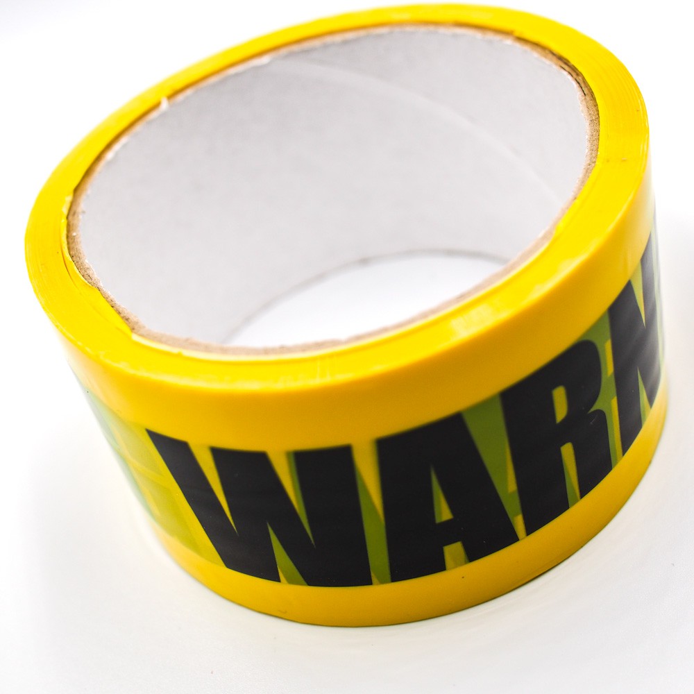 Băng keo tape vàng WARNING - Sticker Factory - Chiều dài 25m