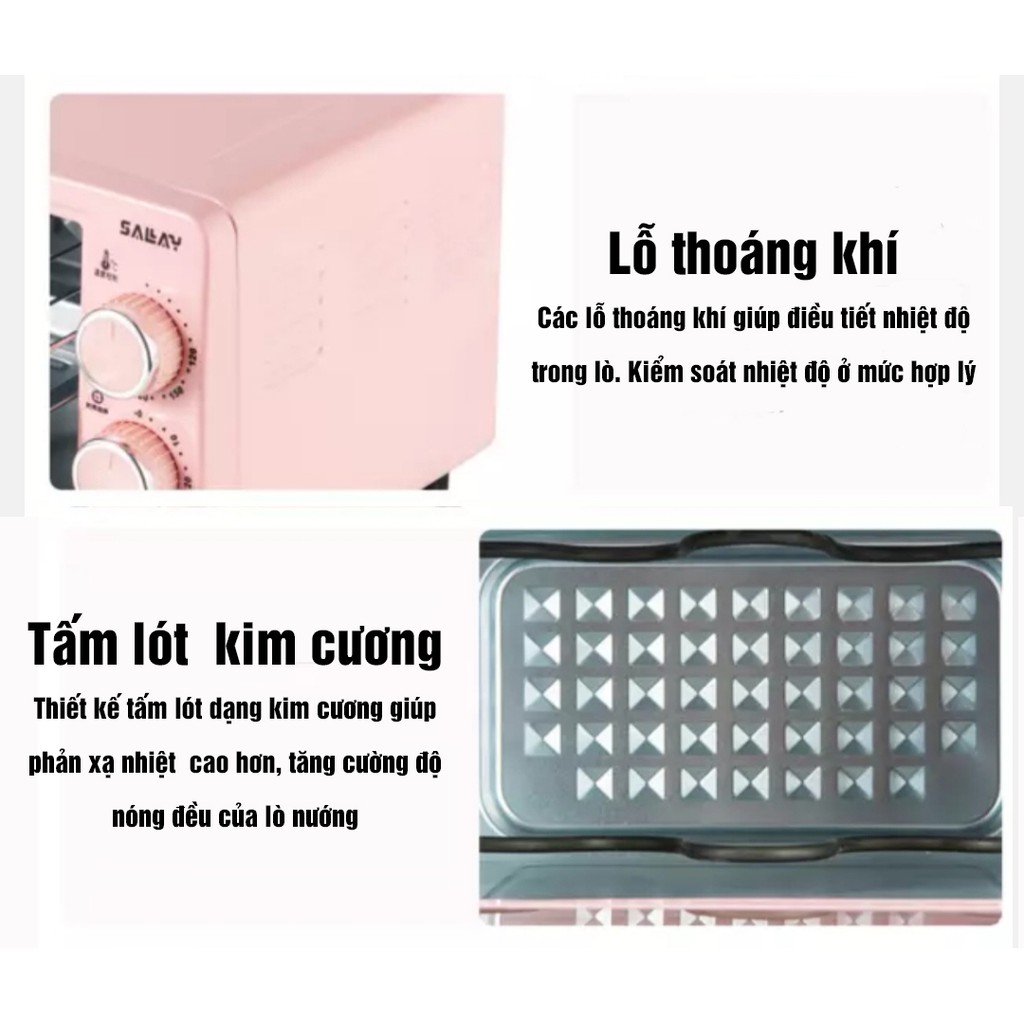 Lò Nướng Điện Mini Đa Năng Lò Nướng Bánh Dung Tích 12 Lít