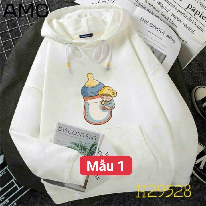 Áo hoodie các mẫu bé uống nước kute chất nỉ bông dày siêu ấm  60