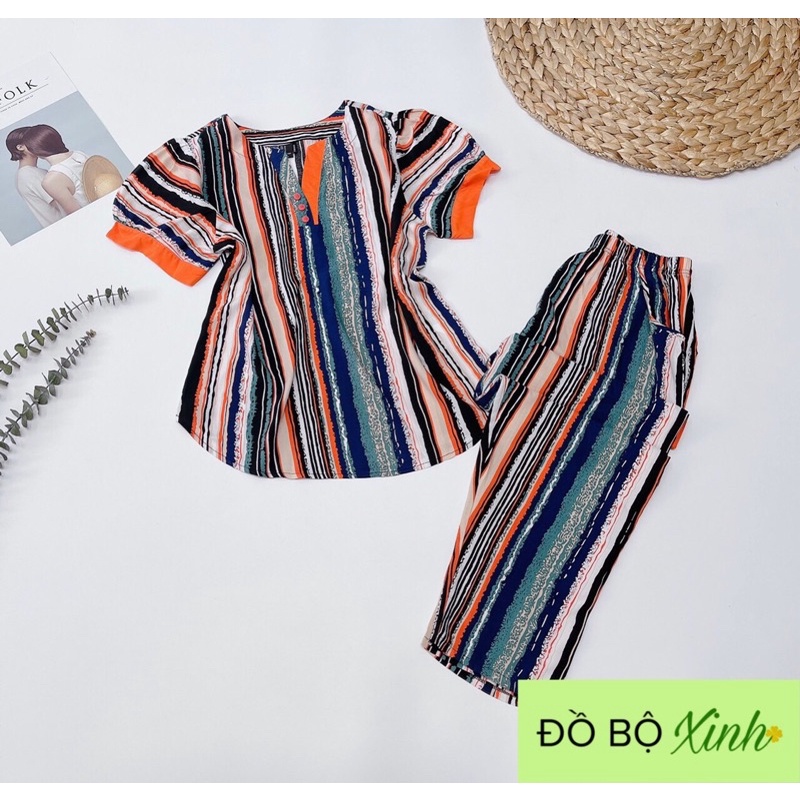 Đồ Bộ Tole Lanh VNXK Quần Dài Áo Tay Ngắn Phối Màu