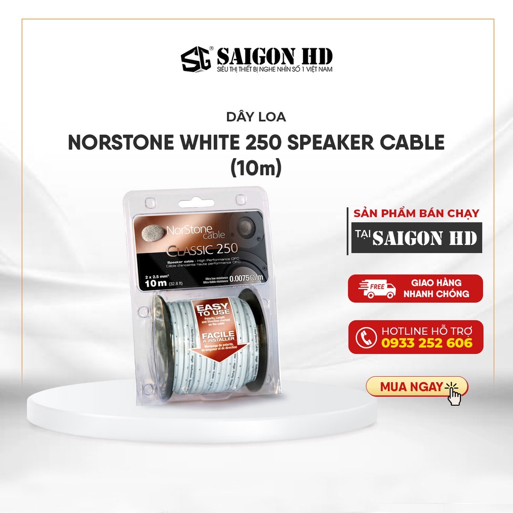 Dây loa NORSTONE WHITE 250 SPEAKER CABLE/10M - Hàng Chính Hãng, Bảo Hành 3 Tháng