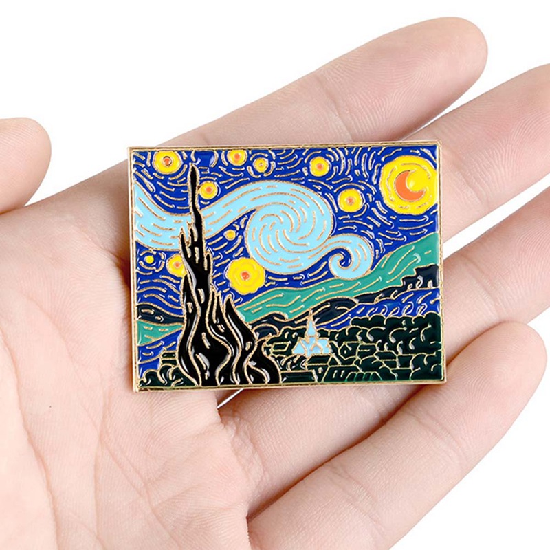 Ghim Cài Áo Hình Tranh Sơn Dầu Van Gogh Sáng Tạo