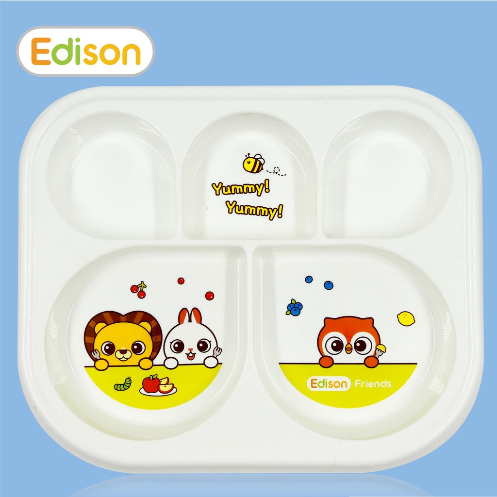 Khay ăn dặm 5 ngăn - Made in Korea - Edison Hàn Quốc có đế chống trơn cho bé mã 6872