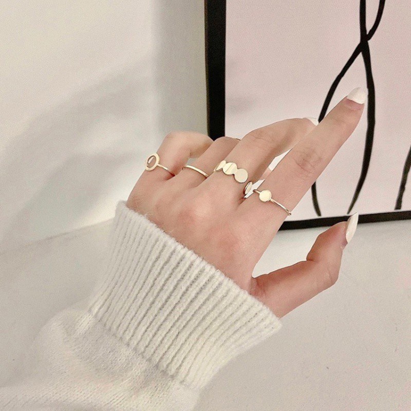 Set 5 nhẫn kim loại mạ vàng / bạc phong cách vintage cho nữ