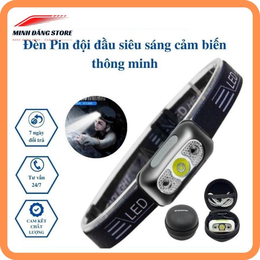 Đèn Pin Đội Đầu Cảm Biến Chuyển Động Chỉ Bằng Gạt Tay, Đèn Pin Đeo Đầu Siêu Sáng Có Sạc USB Thời Lượng Pin Lỗi 1 Đổi 1