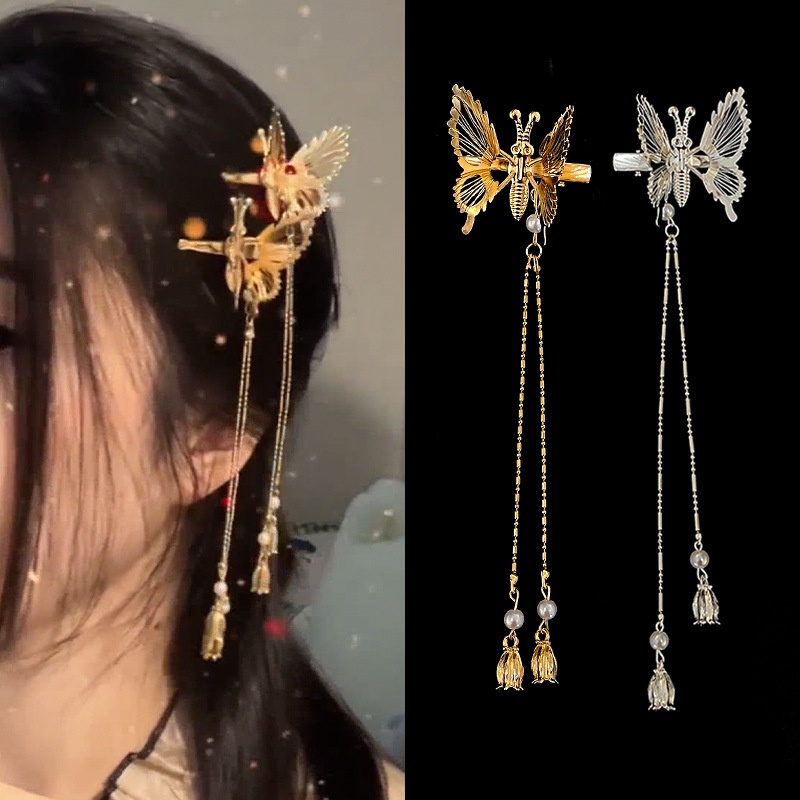 Kẹp Tóc Hình Nơ Tua Rua Dáng Dài Di Chuyển Phong Cách Retro Độc Đáo Thời Trang Cho Nữ