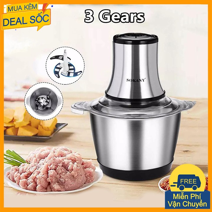 Máy xay thịt bằng tay 4 lưỡi, cối Inox 304, công suất 600w Chính Hãng Sokany
