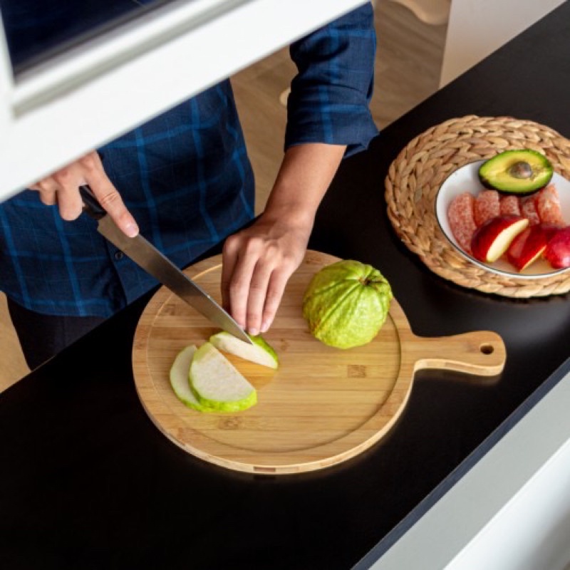 Khay Gỗ Hình Chữ Tròn Dùng Đựng Bánh Pizza Decor