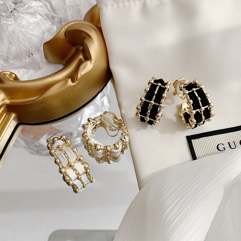 Khuyên tai kẹp không bấm lỗ chốt cố định K130 bằng hợp kim mạ vàng hình chữ C bigsize dáng ngắn Leous Accessories