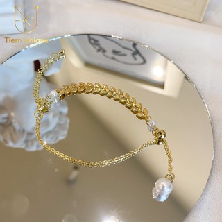 Vòng tay lá nguyệt quế hạt trai VT.04 Tiệm Unique