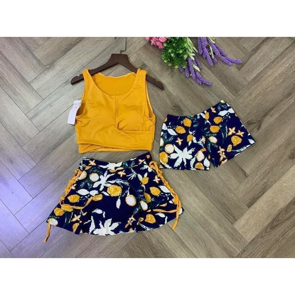 Bộ Đồ Bơi Nữ Bikini Đi Tắm Biển Set 3 Mảnh Áo Croptop Quần Đùi và Chân Váy Hoa Trẻ Kín Đáo B078 | BigBuy360 - bigbuy360.vn