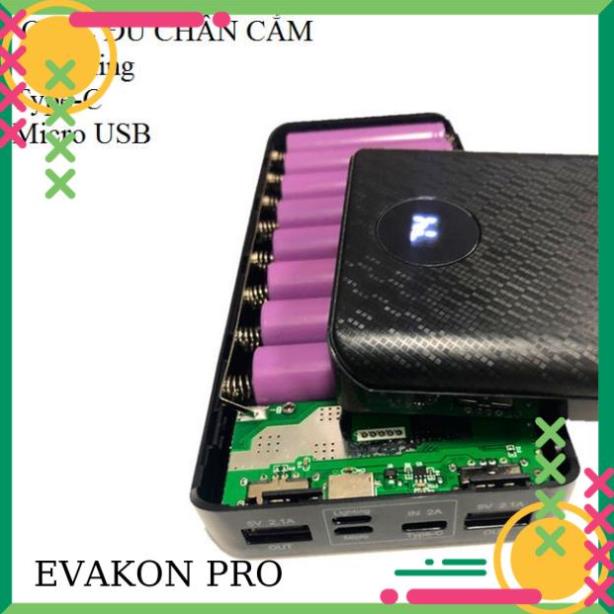 Box sạc dự phòng 8 cell 3 đầu vào Lightning\Type C\Microusb, mạch sạc pin 18650, pin dự phòng