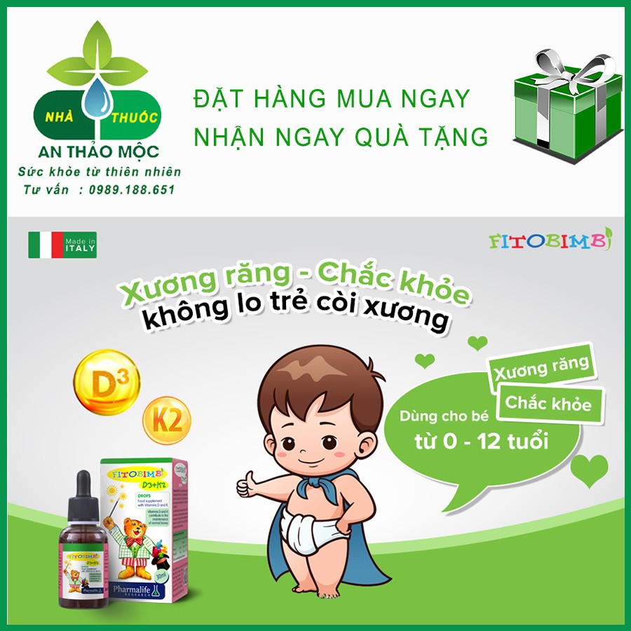 Fitobimbi D3K2 Bổ Sung Vitamin D3K2 Giúp Hấp Thụ Canxi Vào Xương Răng Chắc Khỏe