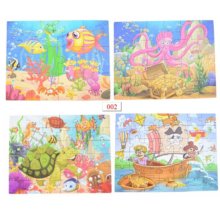 Bộ Ghép Hình Puzzle 4 trong 1 cấp độ 12 24 36 42 Mảnh Hộp Gỗ