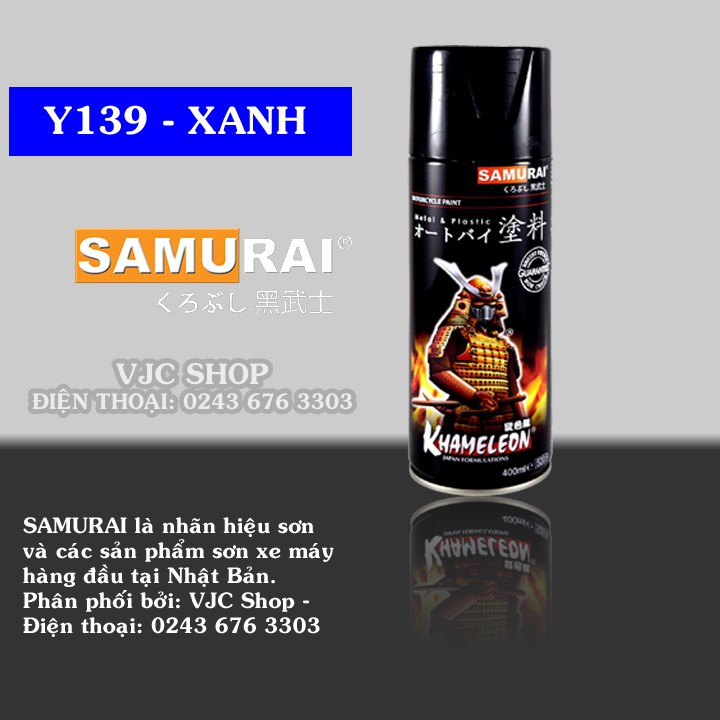 Chai sơn xịt sơn xe máy cao cấp SAMURAI màu xanh nước biển Y139* dung tích 400 ml