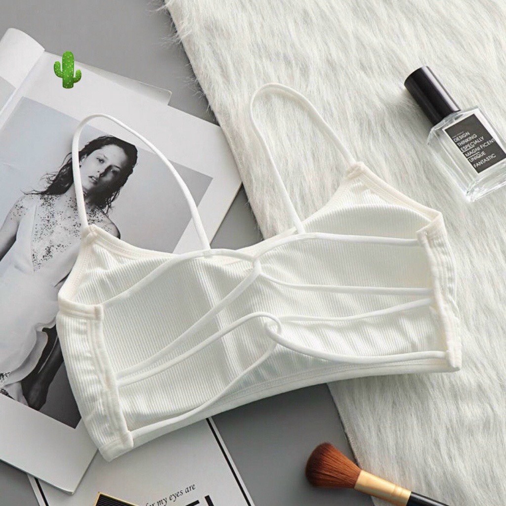 Áo bra thun gân đan dây chéo có đệm ngực