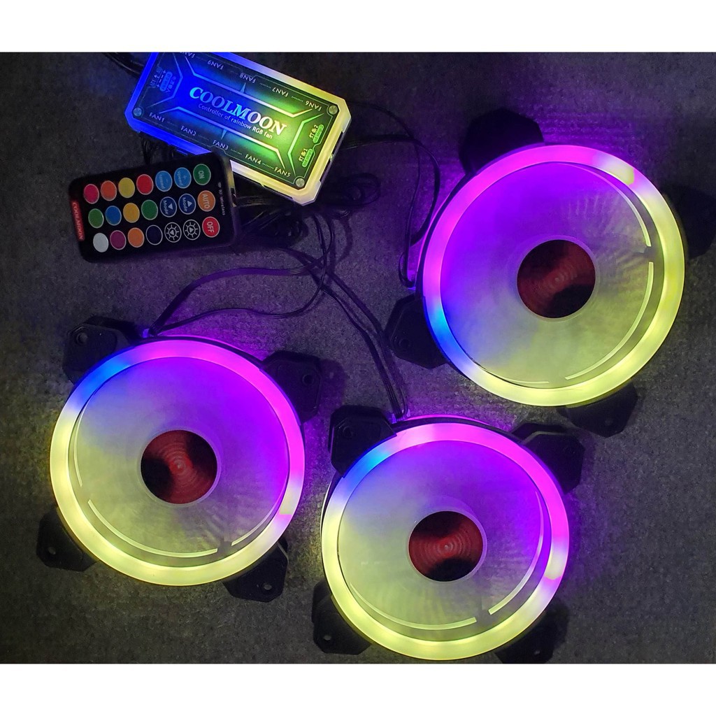 Bộ 3 Fan Case Led RGB Coolmoon V2 - Dual Ring Có Hub Led RGB ( Bộ Bao Gồm Fan+Hub+Remote)