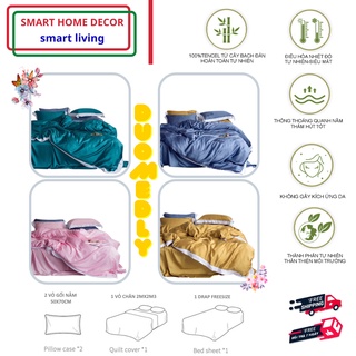 Bộ chăn ga gối 100%Tencel 100s phối màu sang trọng độc đáo, chăn có thêm đường viền trắng, chất liệu siêu mềm mát mịn