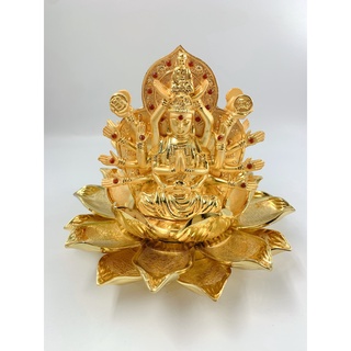 tượng Phật Bà Chuẩn Đế Đế Sen Mở Cao 17cm Hợp Kim Giúp Mang Lại May Mắn, Thịnh Vượng, Viên Mã