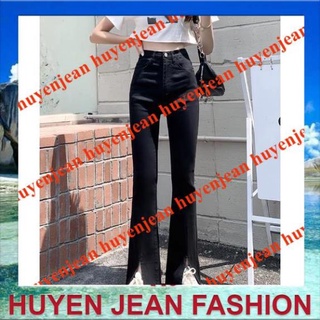 Quần loe xẻ gấu trơn_cạp cao co giãn
