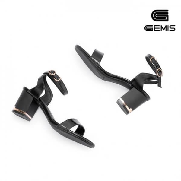 Giày sandal cao gót mũi tròn 5cm GEMIS – GM00215 Trắng/Đen