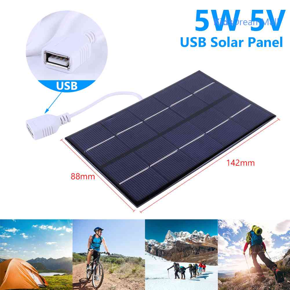 Tấm Sạc Năng Lượng Mặt Trời 5W 5V Polysilicon + Phụ Kiện Đi Kèm