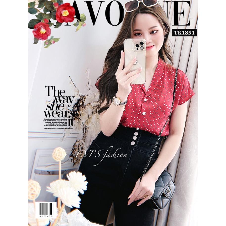 Áo sơ mi lụa chấm bi cổ vest TK1851 Evis.vn