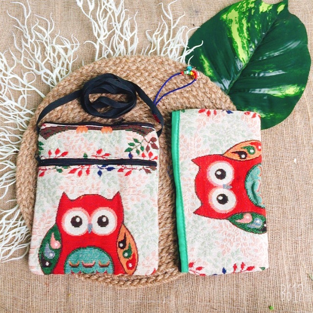 Combo 3 món túi thổ cẩm Cú đỏ .