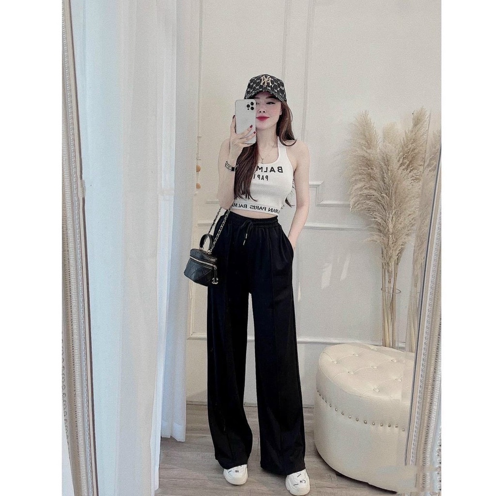 sét bộ thun áo croptop 3 lỗ họa tiết chữ quần ống suông hách dáng cực đẹp hàng quảng châu bao chất chuẩn shop ch085