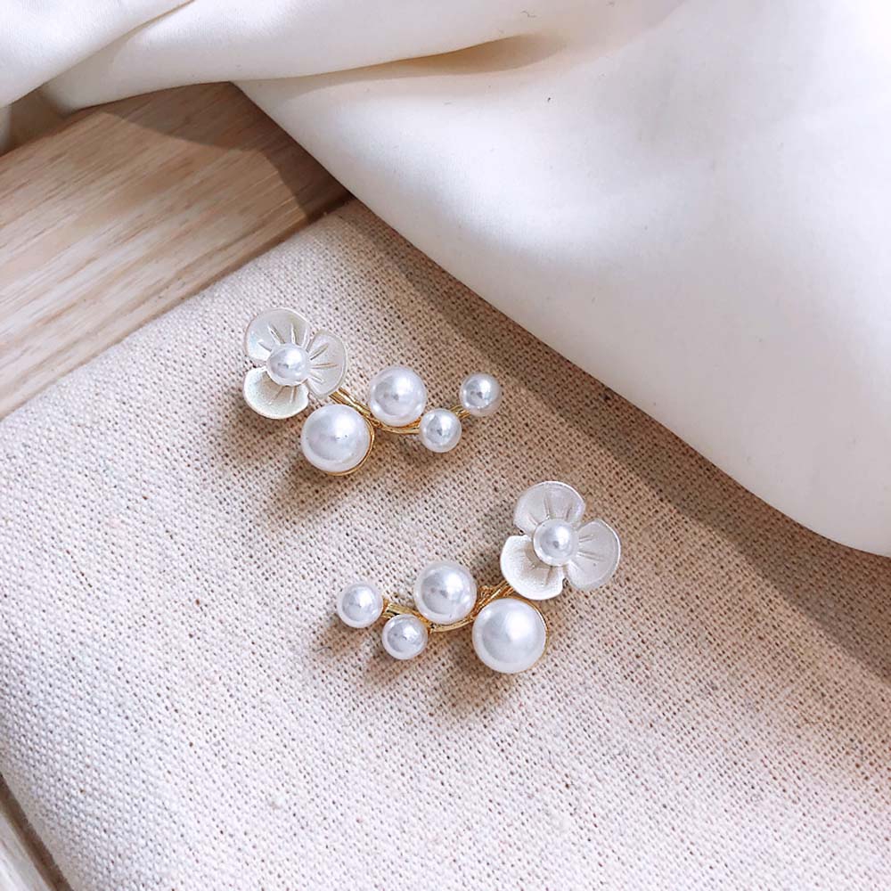 Khuyên tai hình hoa bằng vỏ sò acrylic đính ngọc trai nhân tạo cho nữ