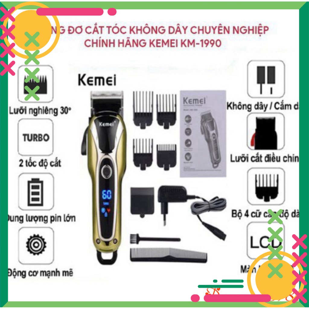 [FREE SHIP] Tông đơ Kemei Km 1990 - TÔNG ĐƠ CẮT TÓC KHÔNG DÂY CHUYÊN NGHIỆP