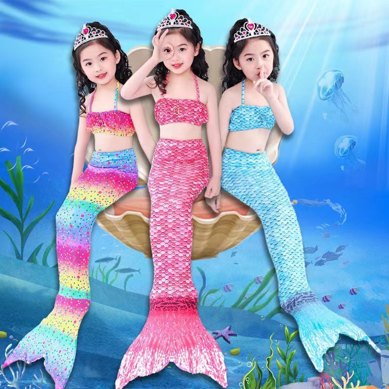 Bộ Đồ Bơi Ba Mảnh Đuôi Nàng Tiên Cá Nhiều Màu Sắc Thời Trang Mùa Hè Dành Cho Bé Gái