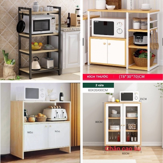 KỆ GỖ KHUNG SẮT 4 TẦNG - TỦ BẾP 2 TẦNG 3 NGĂN, 2 CÁNH 1 NGĂN, 2 CÁNH MIKA ĐỂ LÒ VI SÓNG [HCM]