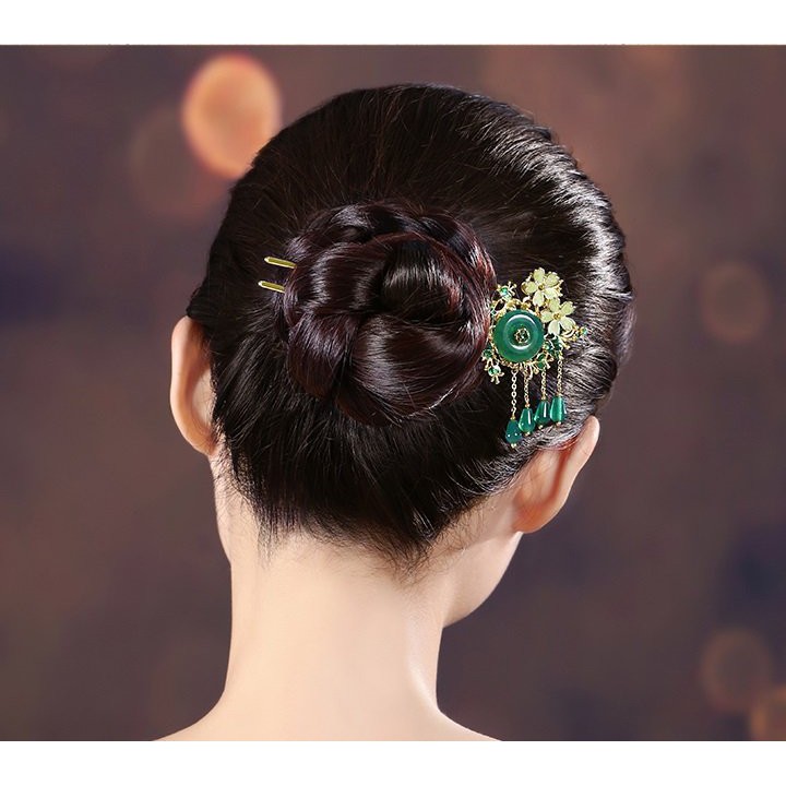 Trâm hợp kim tráng men đính đá màu xanh TD040