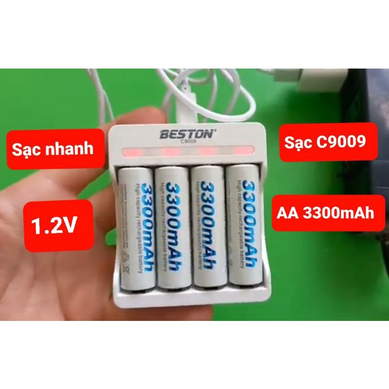 Pin sạc AA/AAA 1.2V và bộ sạc pin nhanh, tự ngắt C9009 chuẩn 1.2V Beston dùng cho micro không dây, đồ chơi, điều khiển
