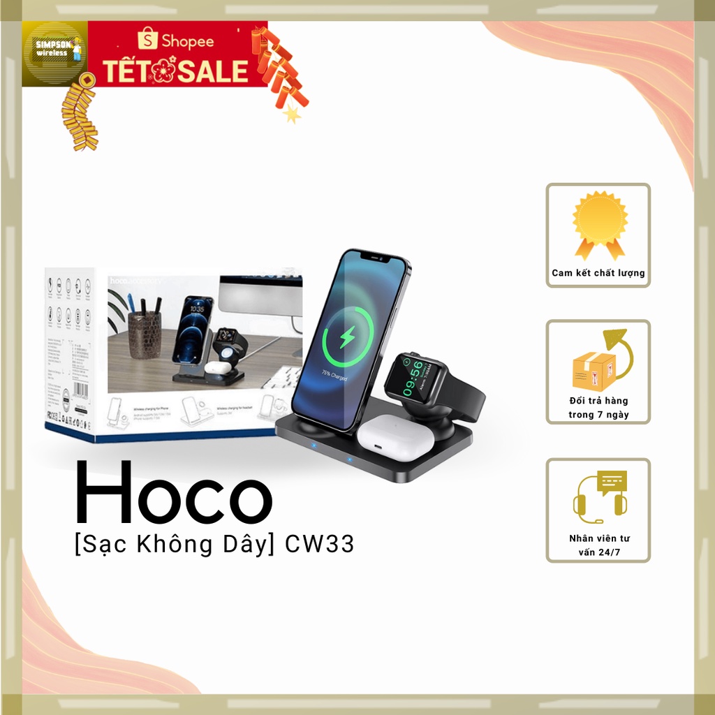 Đế sạc nhanh không dây 3in1 Hoco CW33 15w(Iphone/Apple Watch/Airpod)