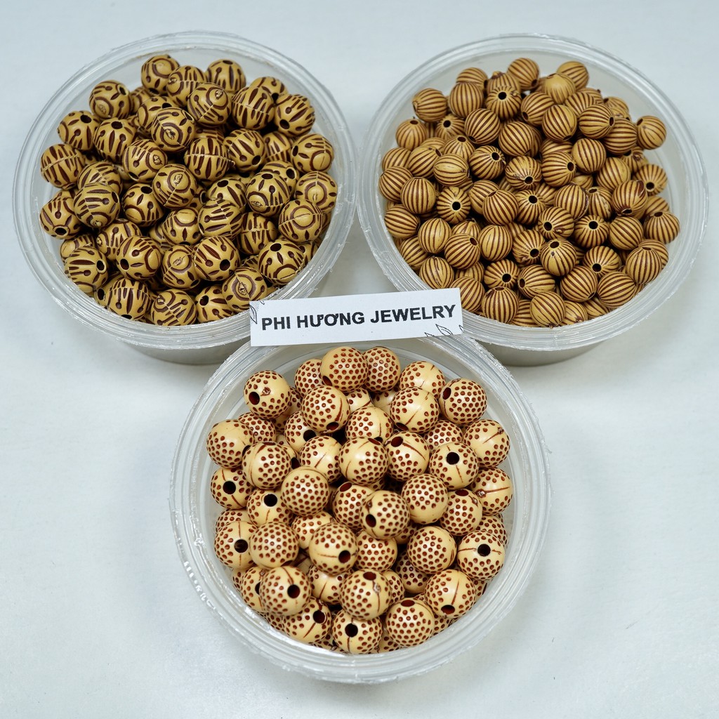 Gói 10g - 25g hạt nhựa giả gỗ nhiều hoa văn dùng xỏ vòng tay, trang trí handmade